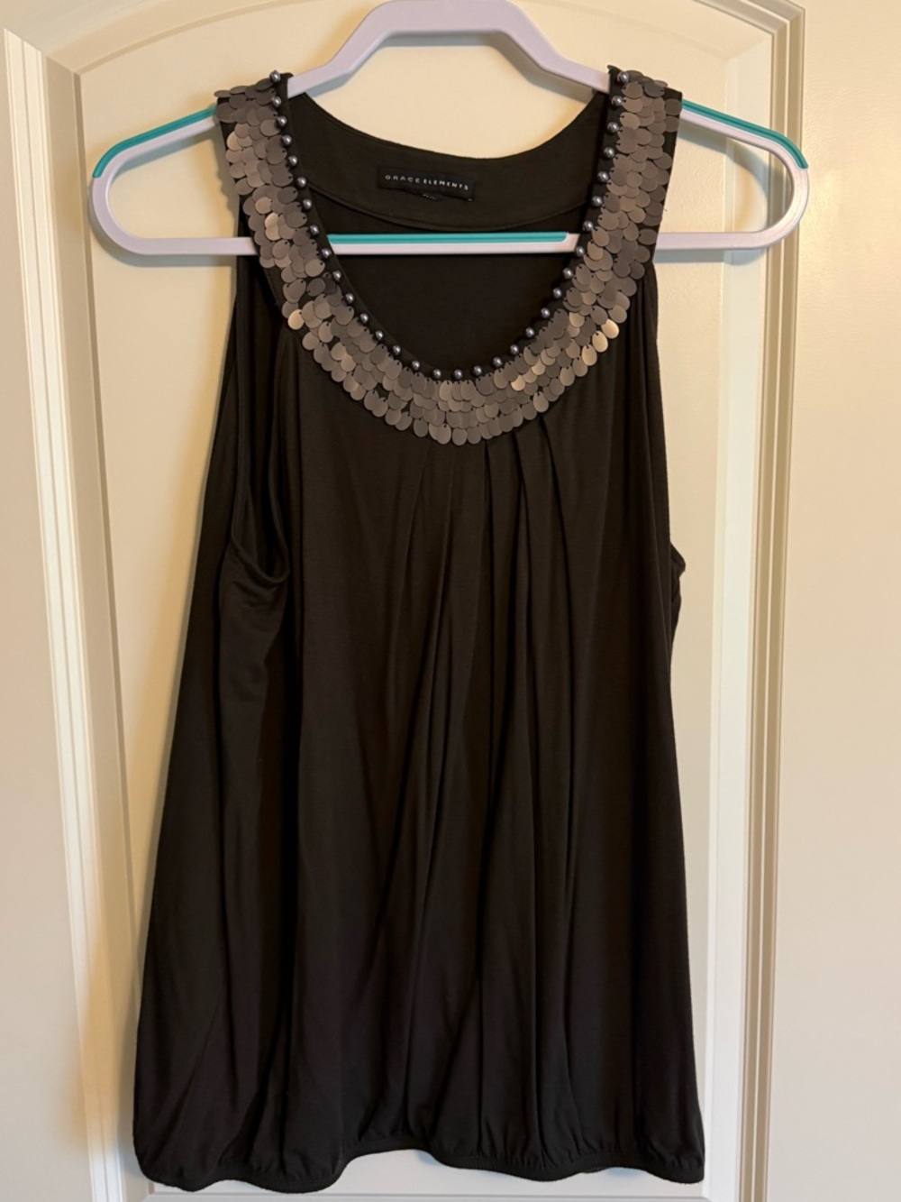 Dana Buchman Brown Tank Top with Silver Sequin Collar Size XL